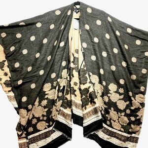 Marc New York Cover Up Womens One Size Gray Cape Floral Poncho